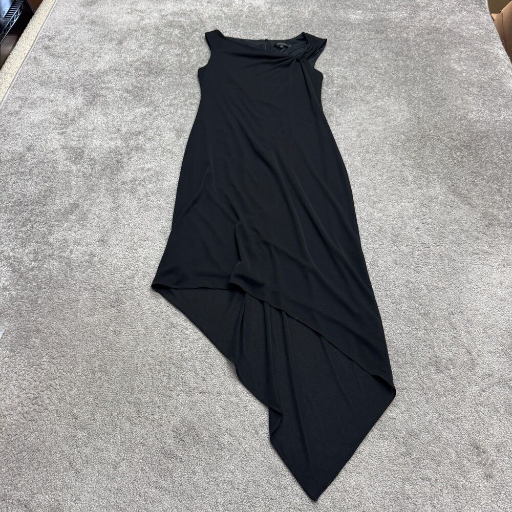 David Meister Asymmetric Handkerchief Ruched Evening Cocktail Dress 10 Black